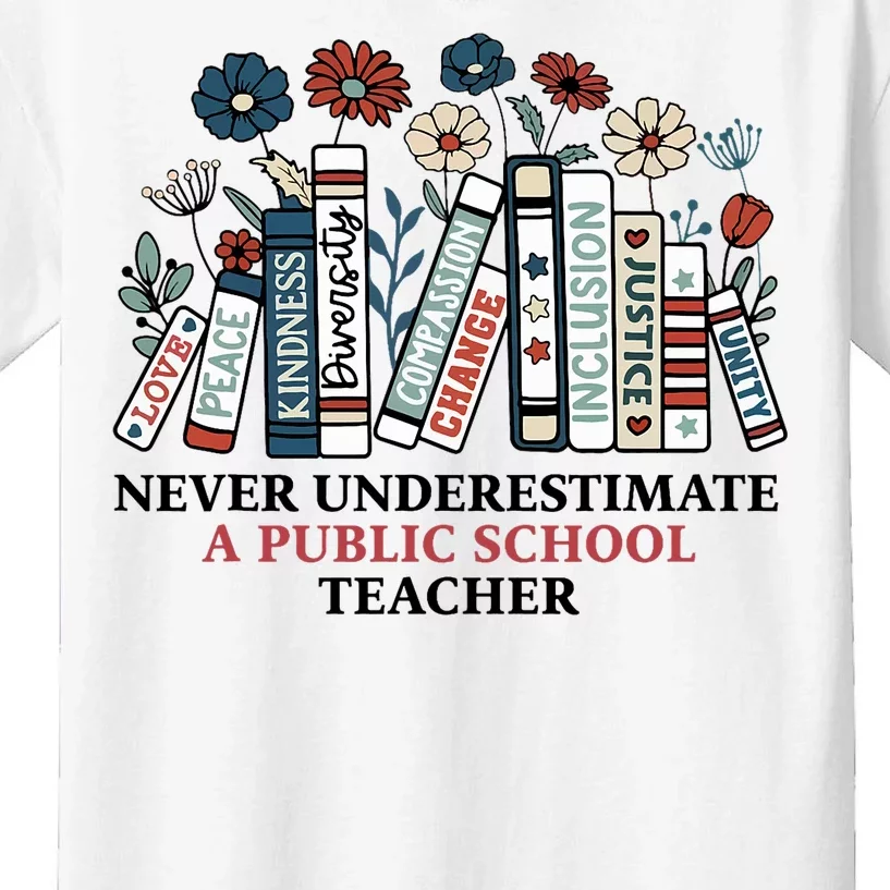 Never Underestimate A Public School Teacher Harris Walz 2024 Kids T-Shirt