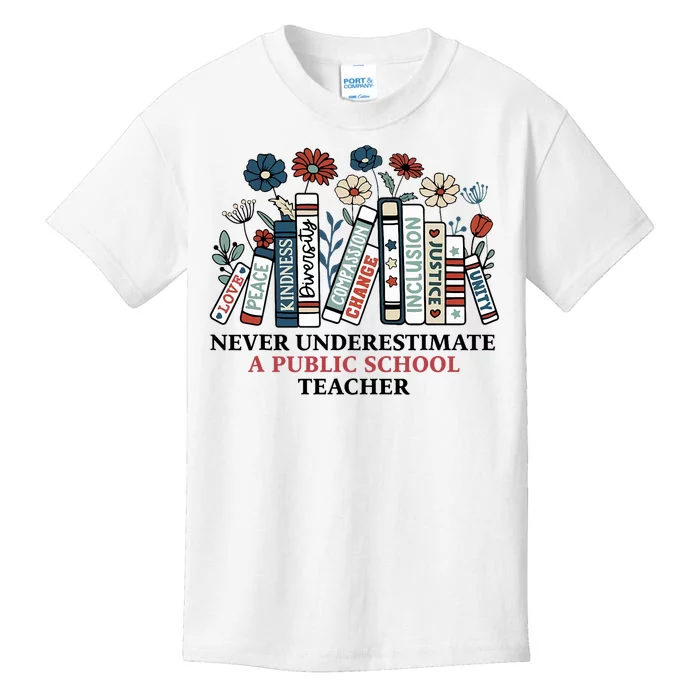 Never Underestimate A Public School Teacher Harris Walz 2024 Kids T-Shirt