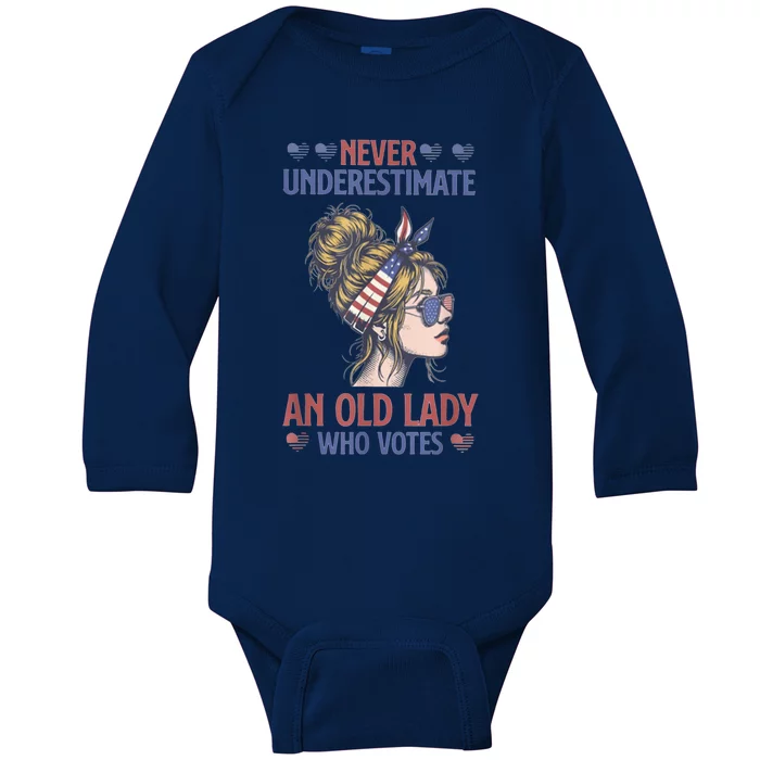 Never Underestimate An Old Lady Who Votes Feminist Baby Long Sleeve Bodysuit