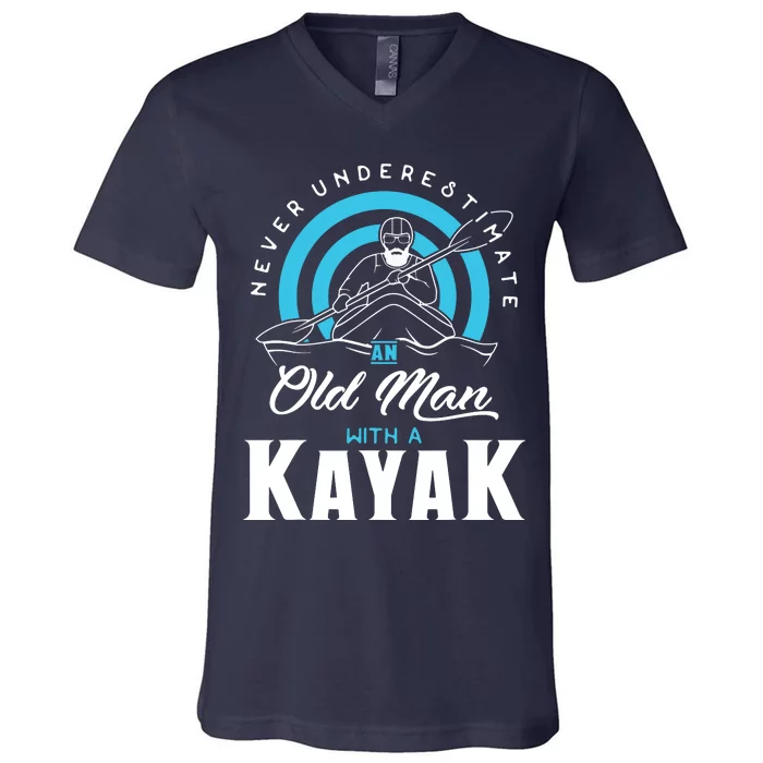 Never Underestimate An Old Man With A Kayak V-Neck T-Shirt