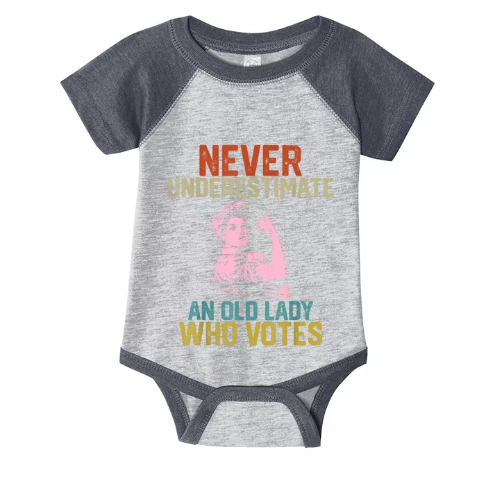 Never Underestimate An Old Lady Who Votes Feminist Elections Infant Baby Jersey Bodysuit