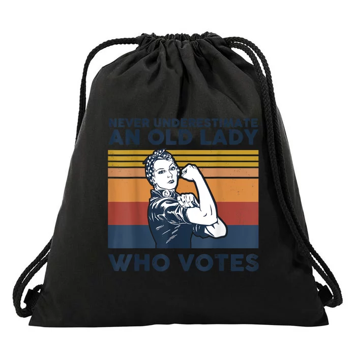 Never Underestimate An Old Lady Who Votes Feminist Gift Drawstring Bag