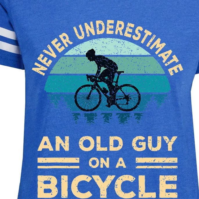 Never Underestimate An Old Guy On A Bicycle Funny Cycling Enza Ladies Jersey Football T-Shirt