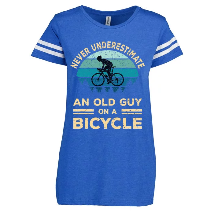 Never Underestimate An Old Guy On A Bicycle Funny Cycling Enza Ladies Jersey Football T-Shirt