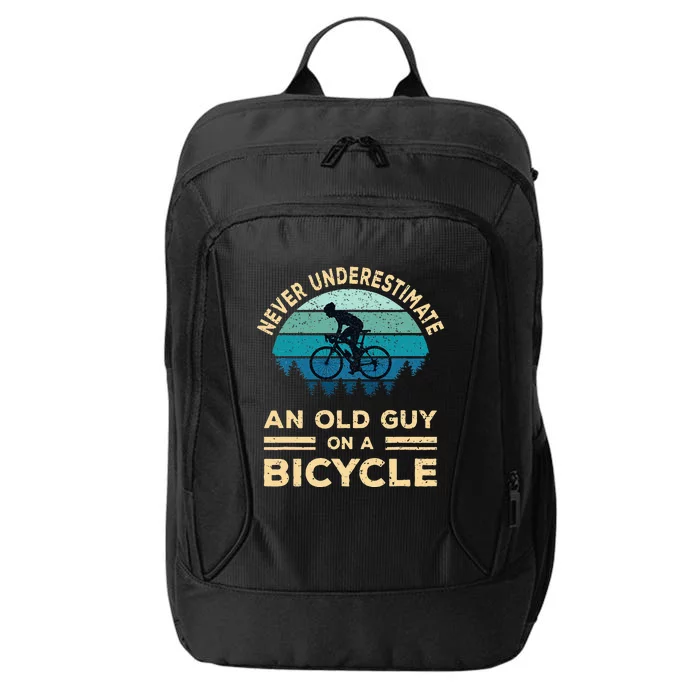 Never Underestimate An Old Guy On A Bicycle Funny Cycling City Backpack