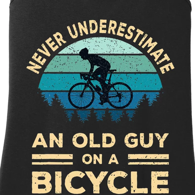 Never Underestimate An Old Guy On A Bicycle Funny Cycling Ladies Essential Tank