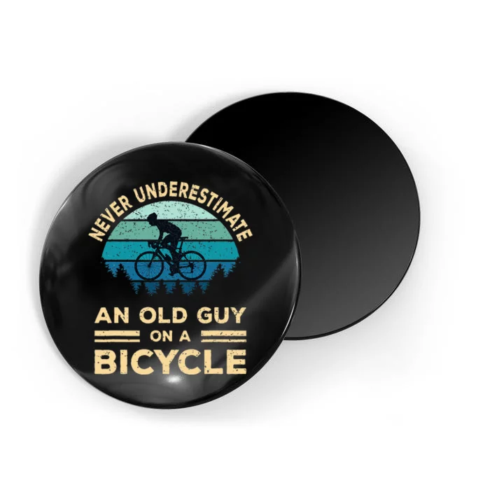 Never Underestimate An Old Guy On A Bicycle Funny Cycling Magnet