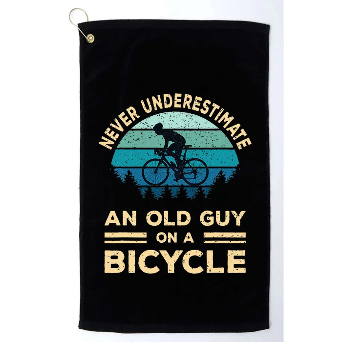 Never Underestimate An Old Guy On A Bicycle Funny Cycling Platinum Collection Golf Towel