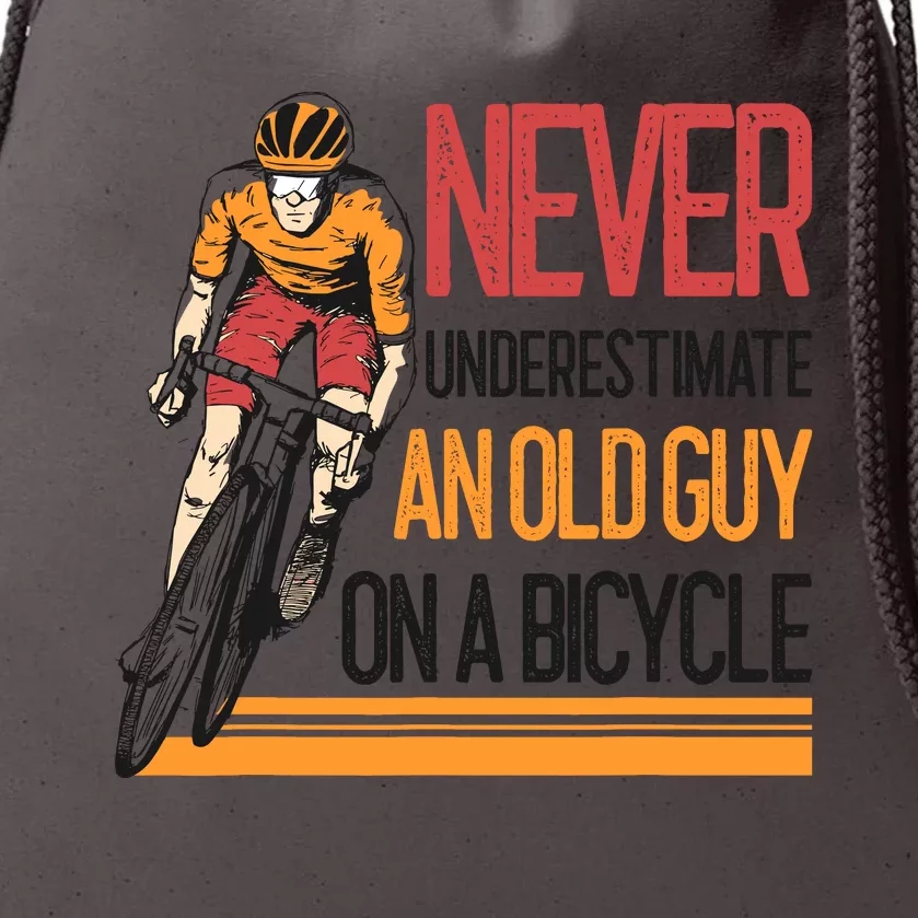 Never Underestimate An Old Guy On A Bicycle Funny Cycling Drawstring Bag