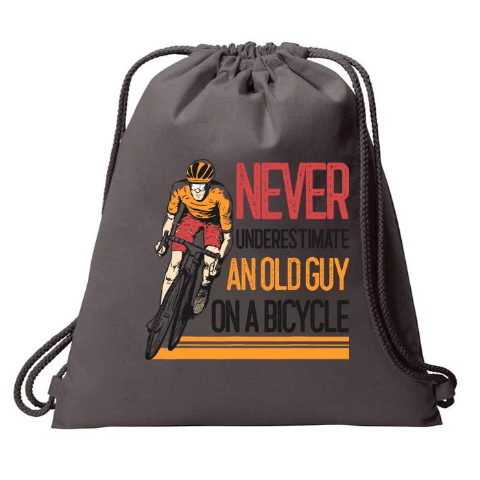 Never Underestimate An Old Guy On A Bicycle Funny Cycling Drawstring Bag