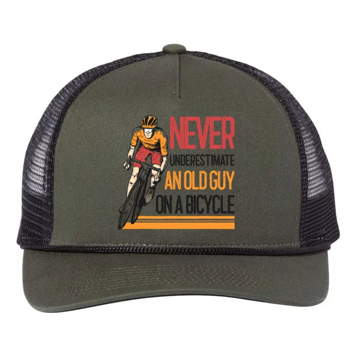 Never Underestimate An Old Guy On A Bicycle Funny Cycling Retro Rope Trucker Hat Cap