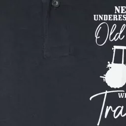 Never Underestimate An Old Man With A Tractor Funny Farmer Softstyle Adult Sport Polo