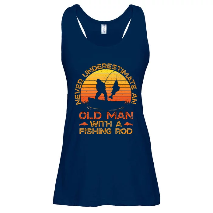 Never Underestimate An Old Man With A Fishing Rod Fisherman Ladies Essential Flowy Tank