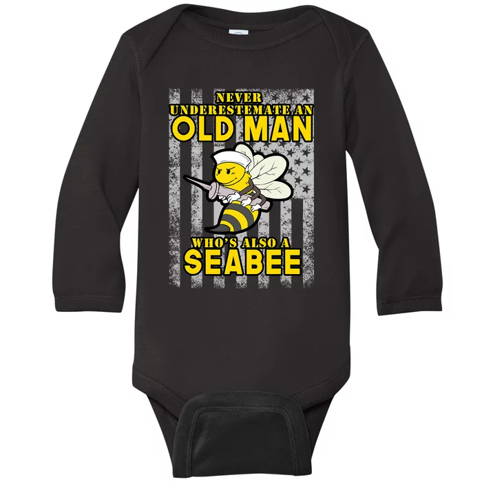 Never Underestimate An Seabee Old Man Sea Shipping Baby Long Sleeve Bodysuit