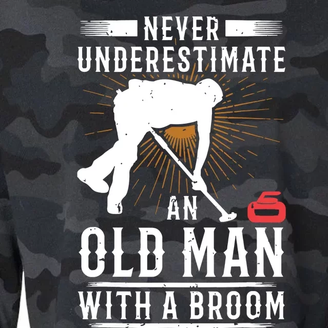 Never Underestimate An Old Man With A Broom Curling Gift Cropped Pullover Crew