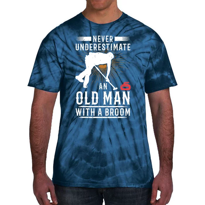 Never Underestimate An Old Man With A Broom Curling Gift Tie-Dye T-Shirt