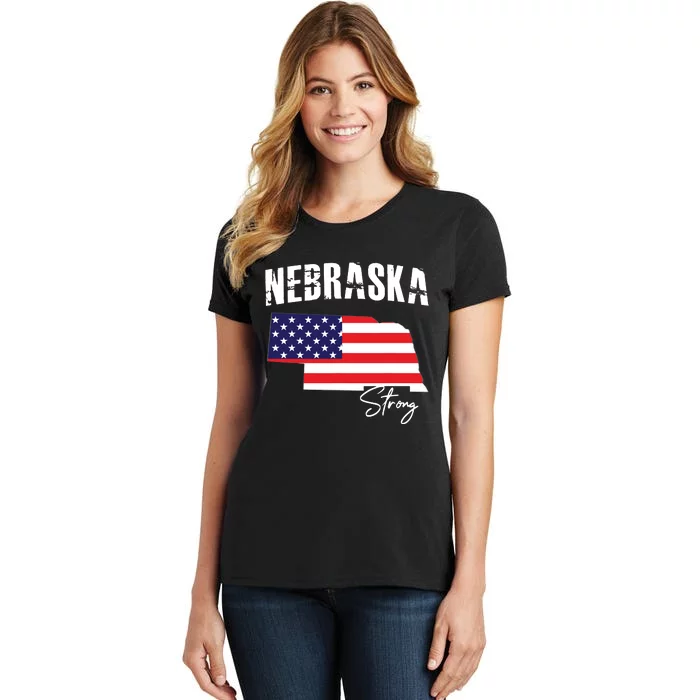 Nebraskastrong Usa America Flag Map Women's T-Shirt