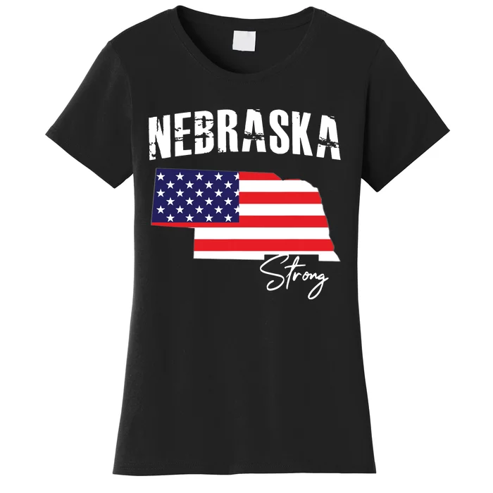 Nebraskastrong Usa America Flag Map Women's T-Shirt