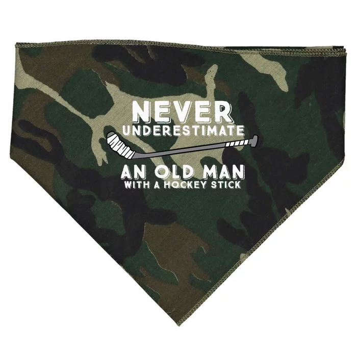 Never Underestimate An Old Man With A Stick Old Man Hockey USA-Made Doggie Bandana