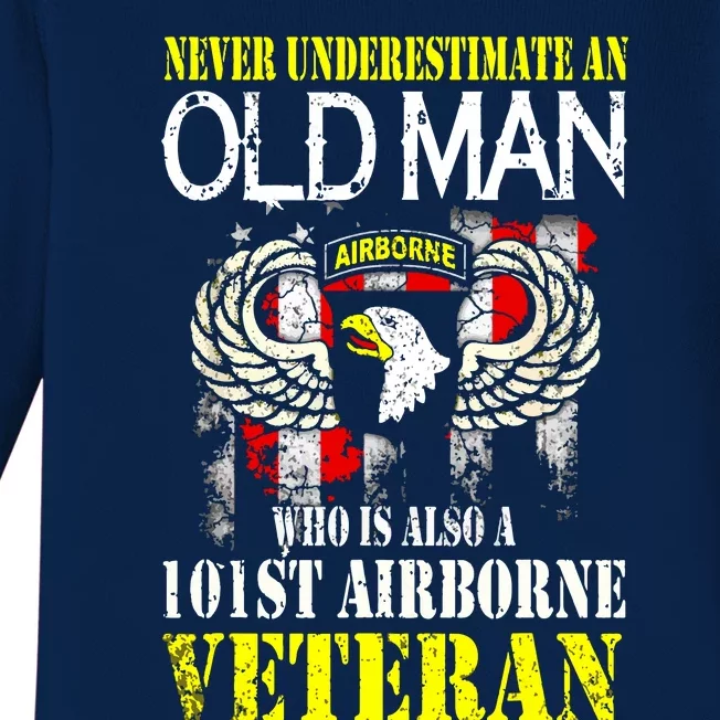 Never Underestimate An Old Man 101st Airborne Veteran Gift Baby Long Sleeve Bodysuit