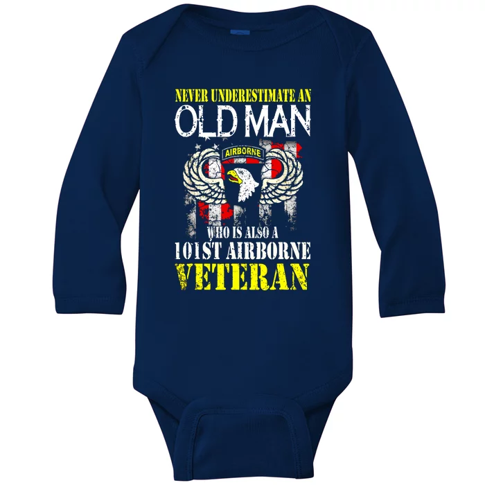 Never Underestimate An Old Man 101st Airborne Veteran Gift Baby Long Sleeve Bodysuit