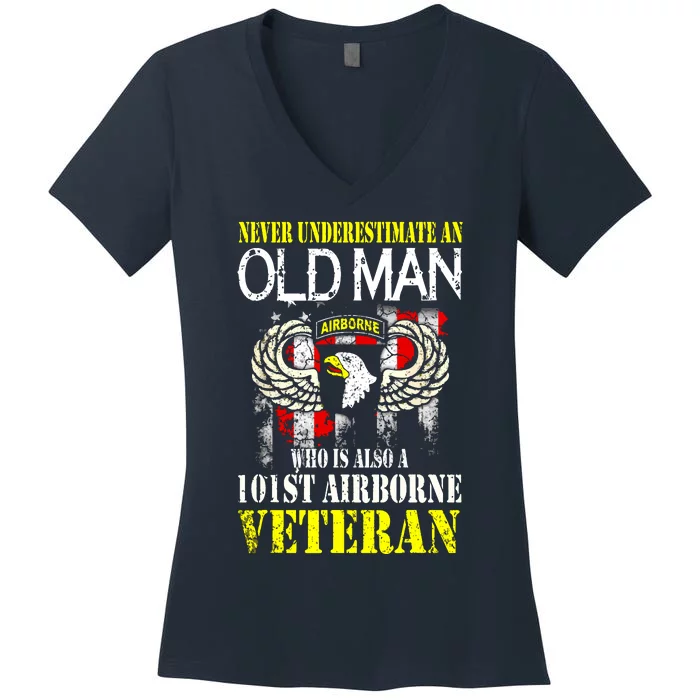 Never Underestimate An Old Man 101st Airborne Veteran Gift Women's V-Neck T-Shirt