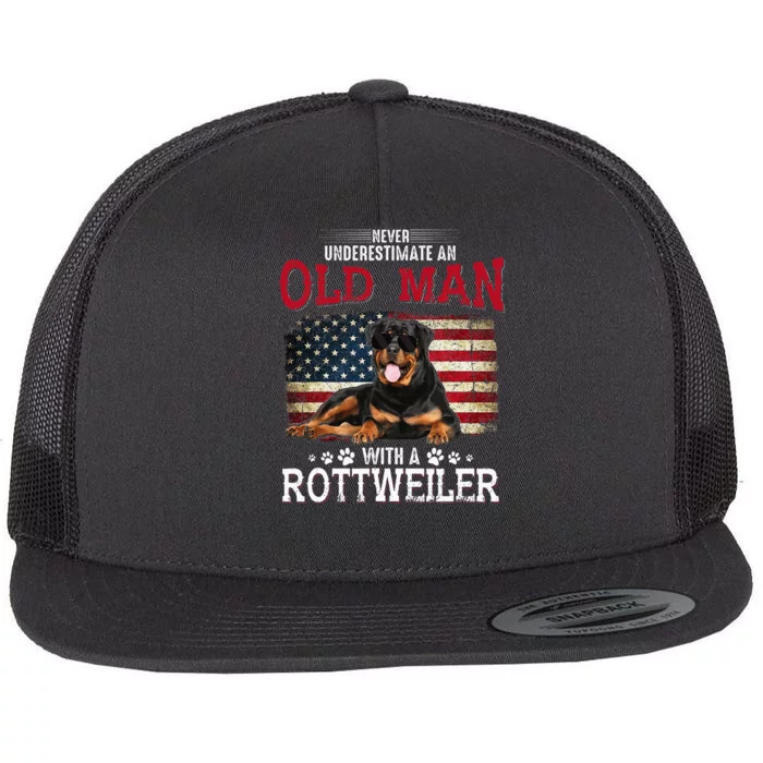 Never Underestimate An Old Man With A Rottweiler Flat Bill Trucker Hat