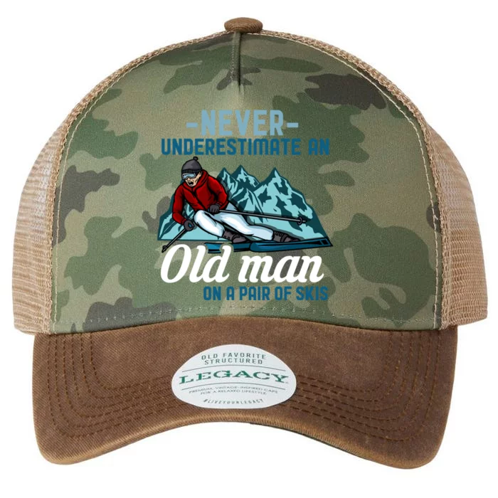 Never Underestimate An Old On A Pair Of Skis Grandpa Ski Gift Legacy Tie Dye Trucker Hat