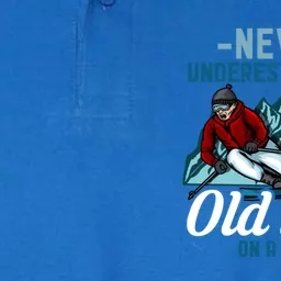 Never Underestimate An Old On A Pair Of Skis Grandpa Ski Gift Softstyle Adult Sport Polo