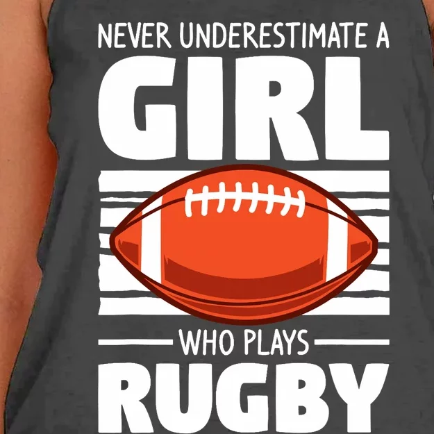 Never Underestimate A Girl Who Plays Rugby Women's Knotted Racerback Tank