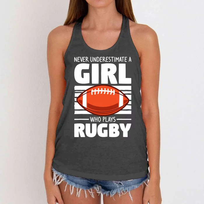 Never Underestimate A Girl Who Plays Rugby Women's Knotted Racerback Tank