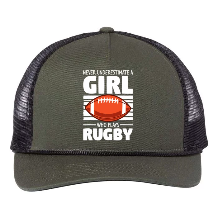 Never Underestimate A Girl Who Plays Rugby Retro Rope Trucker Hat Cap