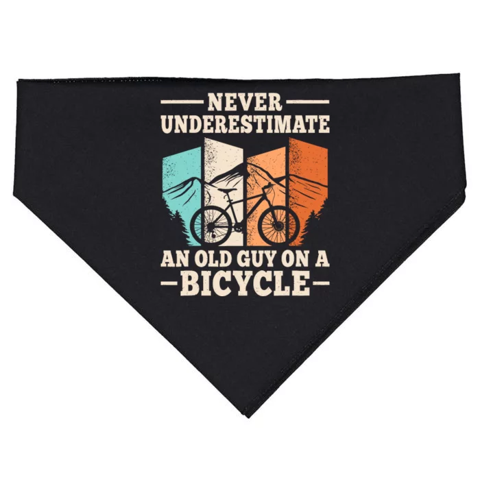 Never Underestimate An Old Guy On A Bicycle Cyclist Cycling USA-Made Doggie Bandana