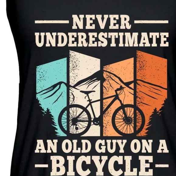 Never Underestimate An Old Guy On A Bicycle Cyclist Cycling Ladies Essential Flowy Tank