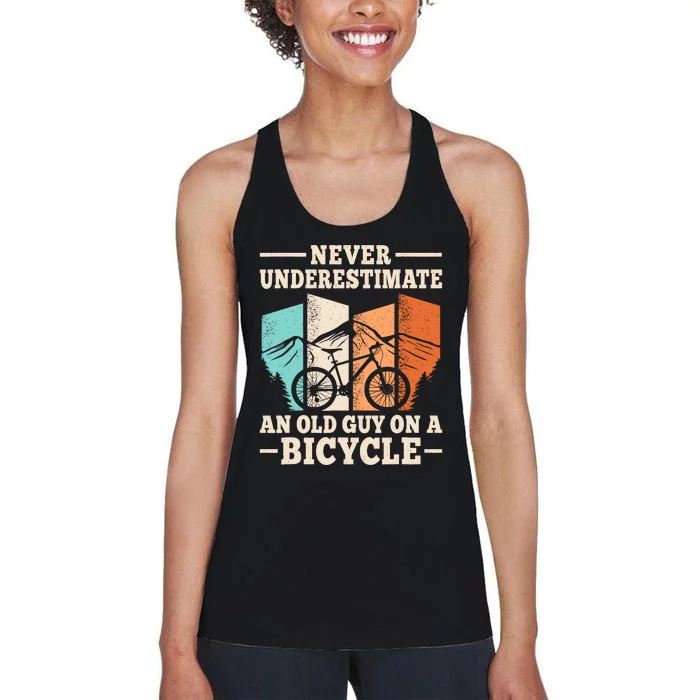 Never Underestimate An Old Guy On A Bicycle Cyclist Cycling Women's Racerback Tank