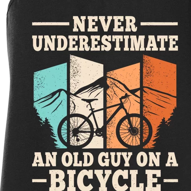 Never Underestimate An Old Guy On A Bicycle Cyclist Cycling Women's Racerback Tank