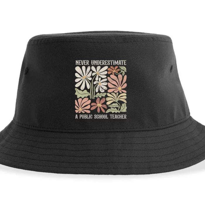 Never Underestimate A Public School Teacher Tim Walz Kamala Sustainable Bucket Hat