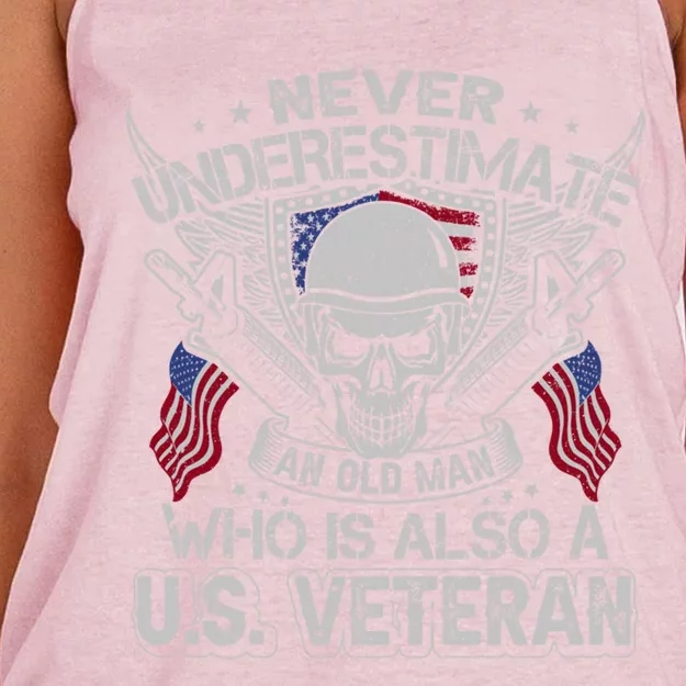 Never Underestimate An Old Who Is Also A U S Veteran Gift Women's Knotted Racerback Tank