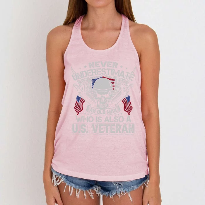 Never Underestimate An Old Who Is Also A U S Veteran Gift Women's Knotted Racerback Tank