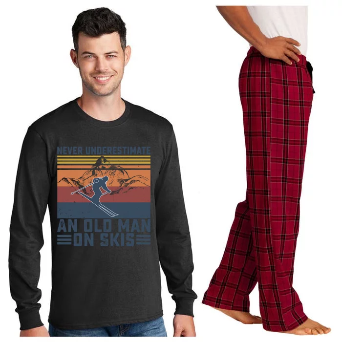 Never Underestimate An Old On Skis Funny Skiing Lover Great Gift Long Sleeve Pajama Set