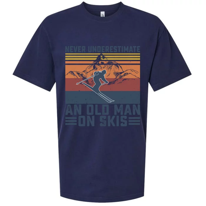 Never Underestimate An Old On Skis Funny Skiing Lover Great Gift Sueded Cloud Jersey T-Shirt