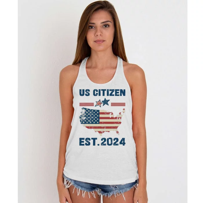 New Us Citizen Est 2024 Immigrant American Citizenship Party Women's Knotted Racerback Tank