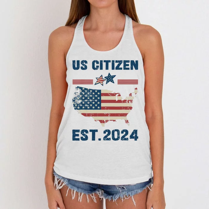 New Us Citizen Est 2024 Immigrant American Citizenship Party Women's Knotted Racerback Tank