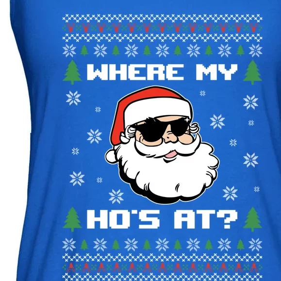 Naughty Ugly Christmas Sweater Funny Adult WhereS My Hos At Great Gift Ladies Essential Flowy Tank