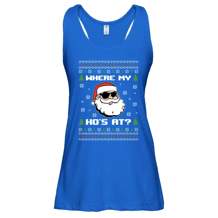 Naughty Ugly Christmas Sweater Funny Adult WhereS My Hos At Great Gift Ladies Essential Flowy Tank