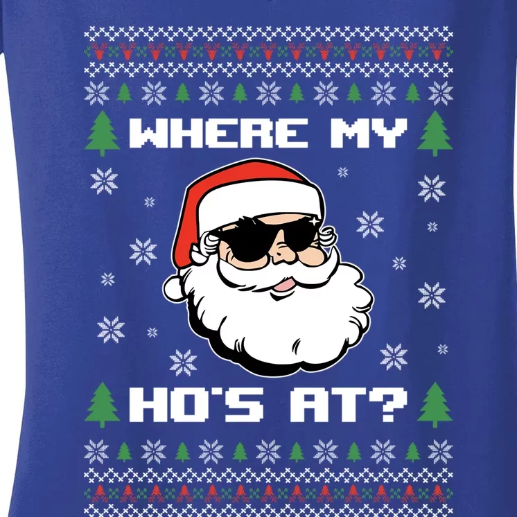 Naughty Ugly Christmas Sweater Funny Adult WhereS My Hos At Great Gift Women's V-Neck T-Shirt