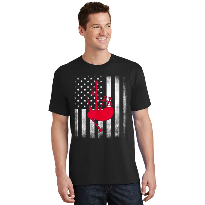 National US Flag American Bagpipe Vintage Highland Pipes T-Shirt