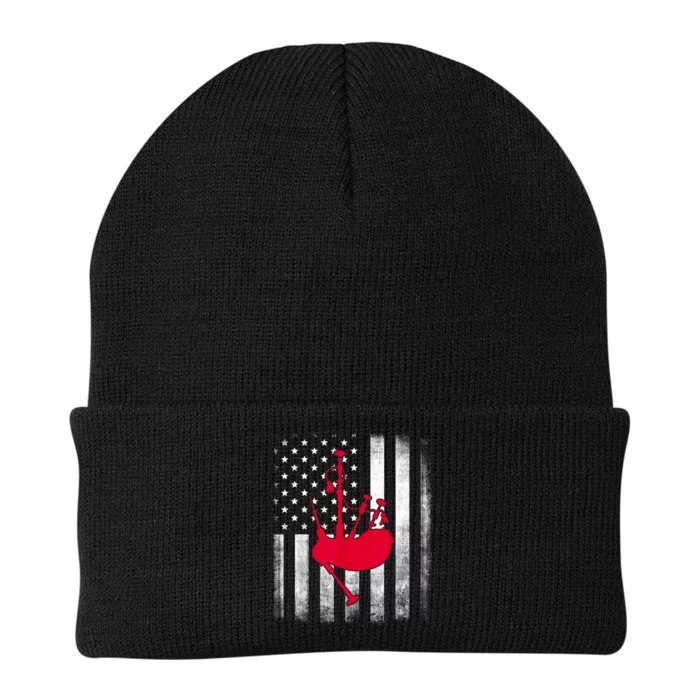 National US Flag American Bagpipe Vintage Highland Pipes Knit Cap Winter Beanie