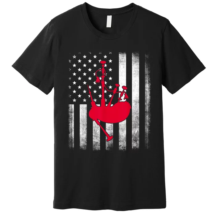 National US Flag American Bagpipe Vintage Highland Pipes Premium T-Shirt