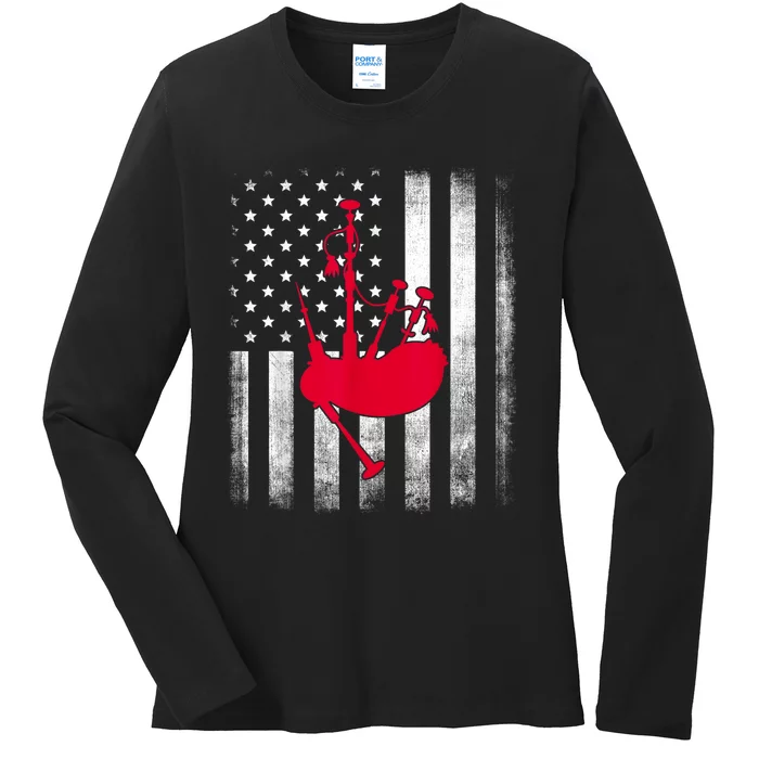 National US Flag American Bagpipe Vintage Highland Pipes Ladies Long Sleeve Shirt